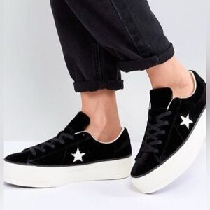 Converse Chuck Taylor Star Black and White Platform Velvet Sneakers